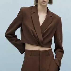 Zara Brown Cropped Blazer